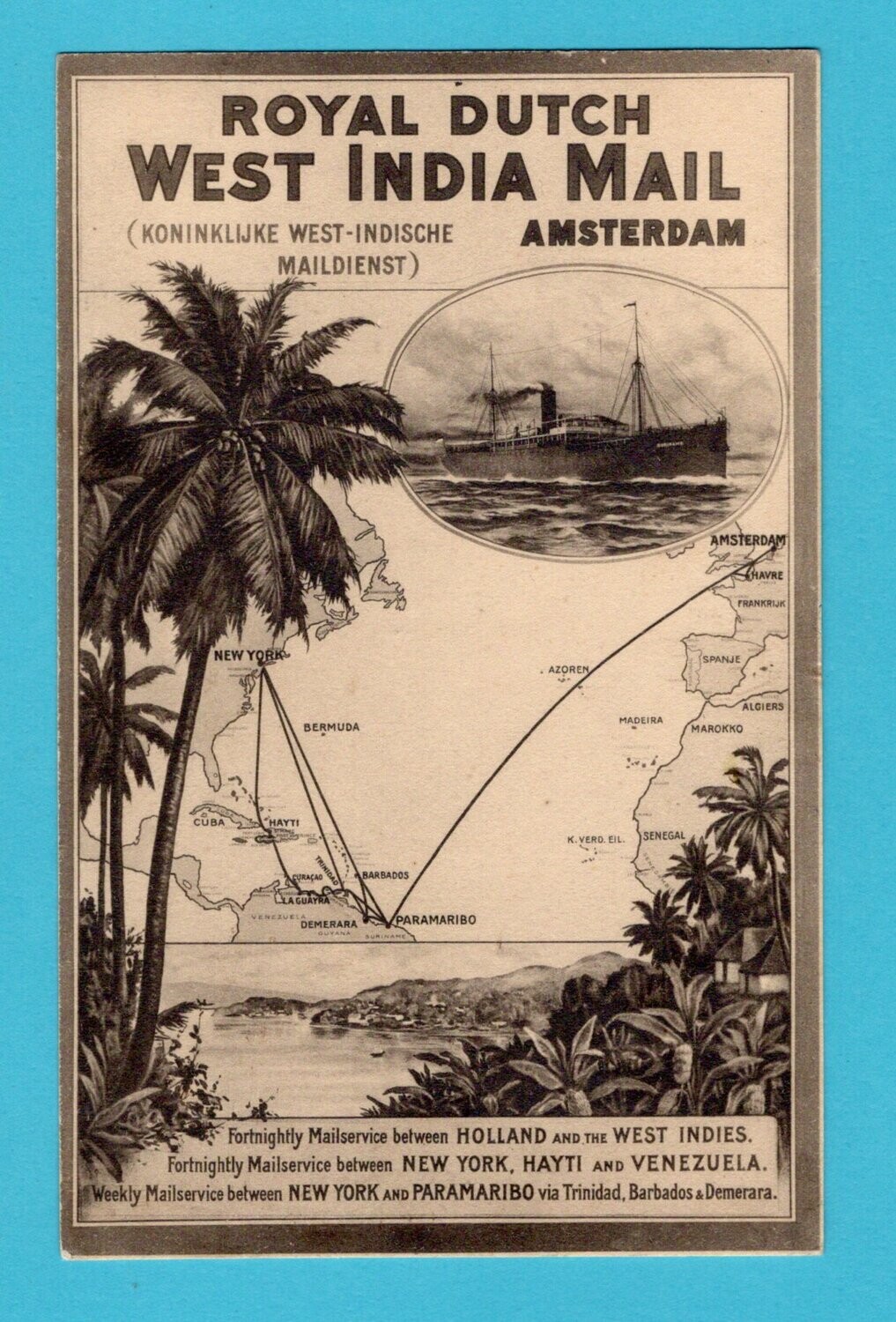 NEDERLAND prentbriefkaart Royal Dutch West India Mail *