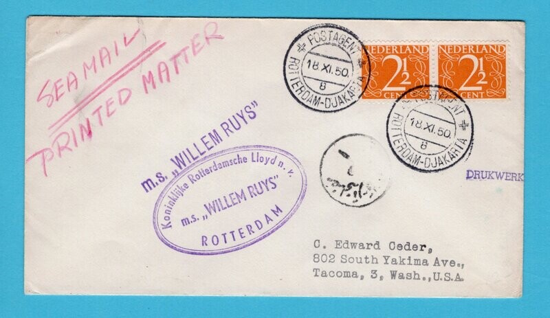 NEDERLAND drukwerk 1950 Postagent Rotterdam-Djakarta M.S. Ruys NEDERLAND drukwerk 1950 Postagent Rotterdam-Djakarta M.S. Ruys