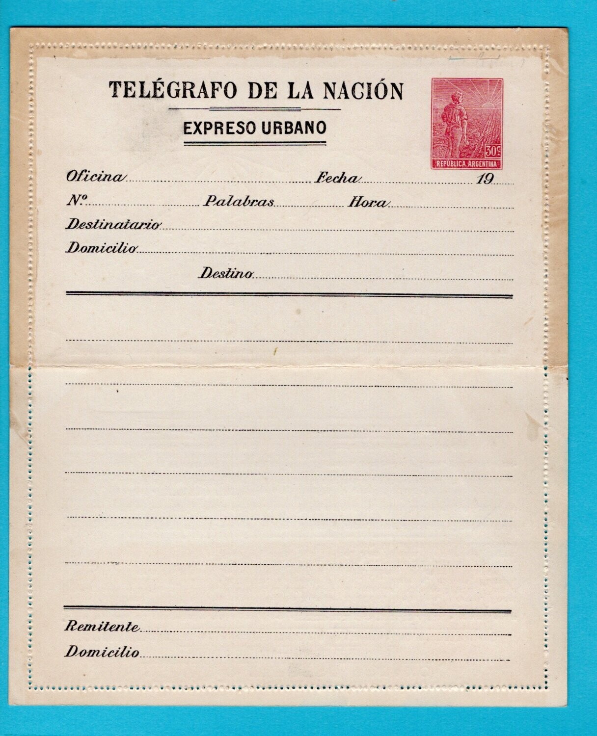 ARGENTINA letter sheet Pneumatic mail 1915 MNH **
