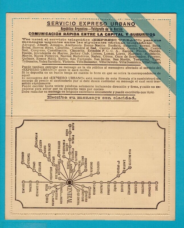 ARGENTINA letter sheet Pneumatic mail 1915 MNH **