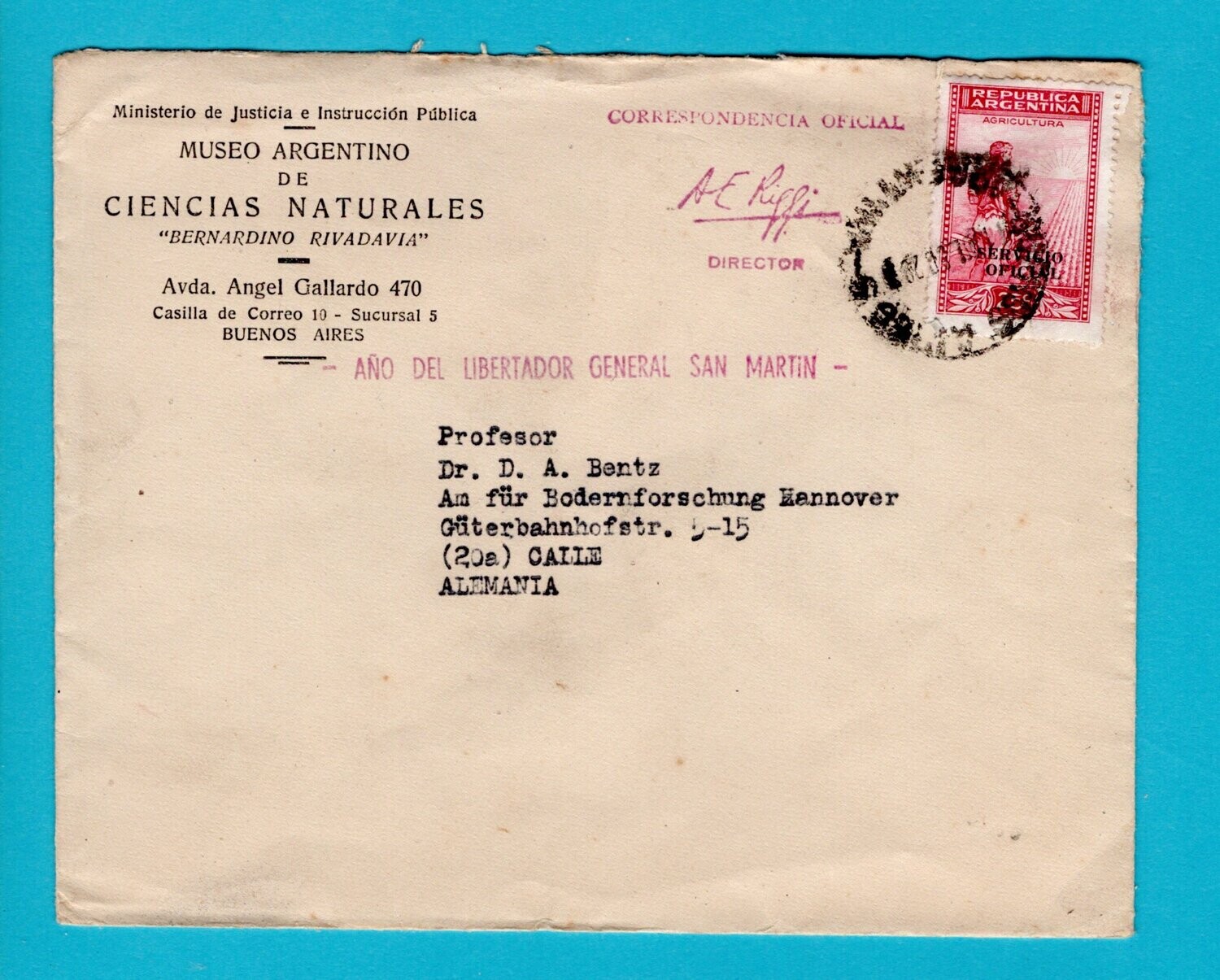 ARGENTINA official cover 1950 BA museo Rivadavia
