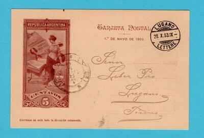 ARGENTINA illustrated postal card 1903 Tigre to Switzerland