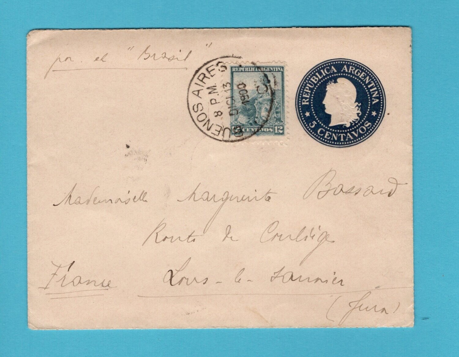 ARGENTINA letter sheet 1900 BA to France