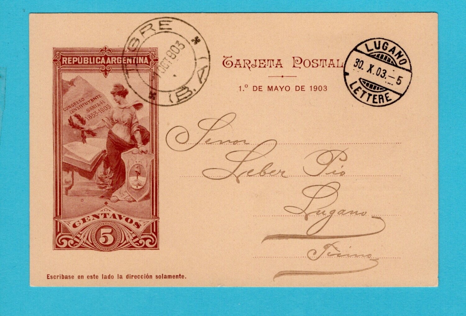 ARGENTINA illustrated postal card 1903 Tigre to Switzerland