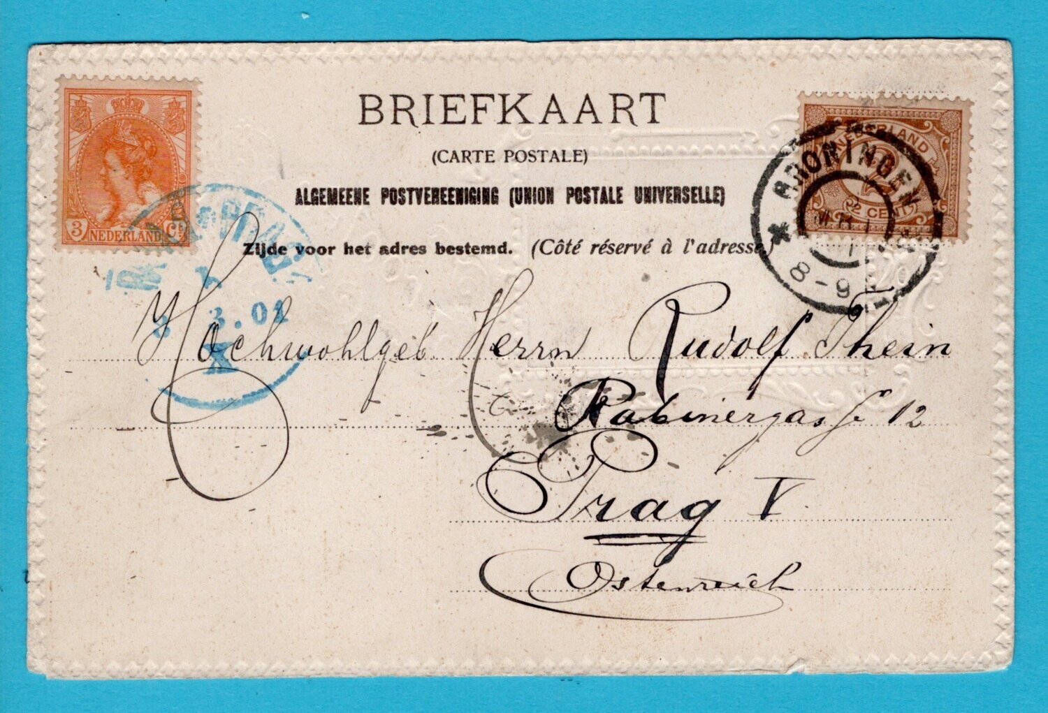 NEDERLAND prentbriefkaart 1901 Groningen naar Praag