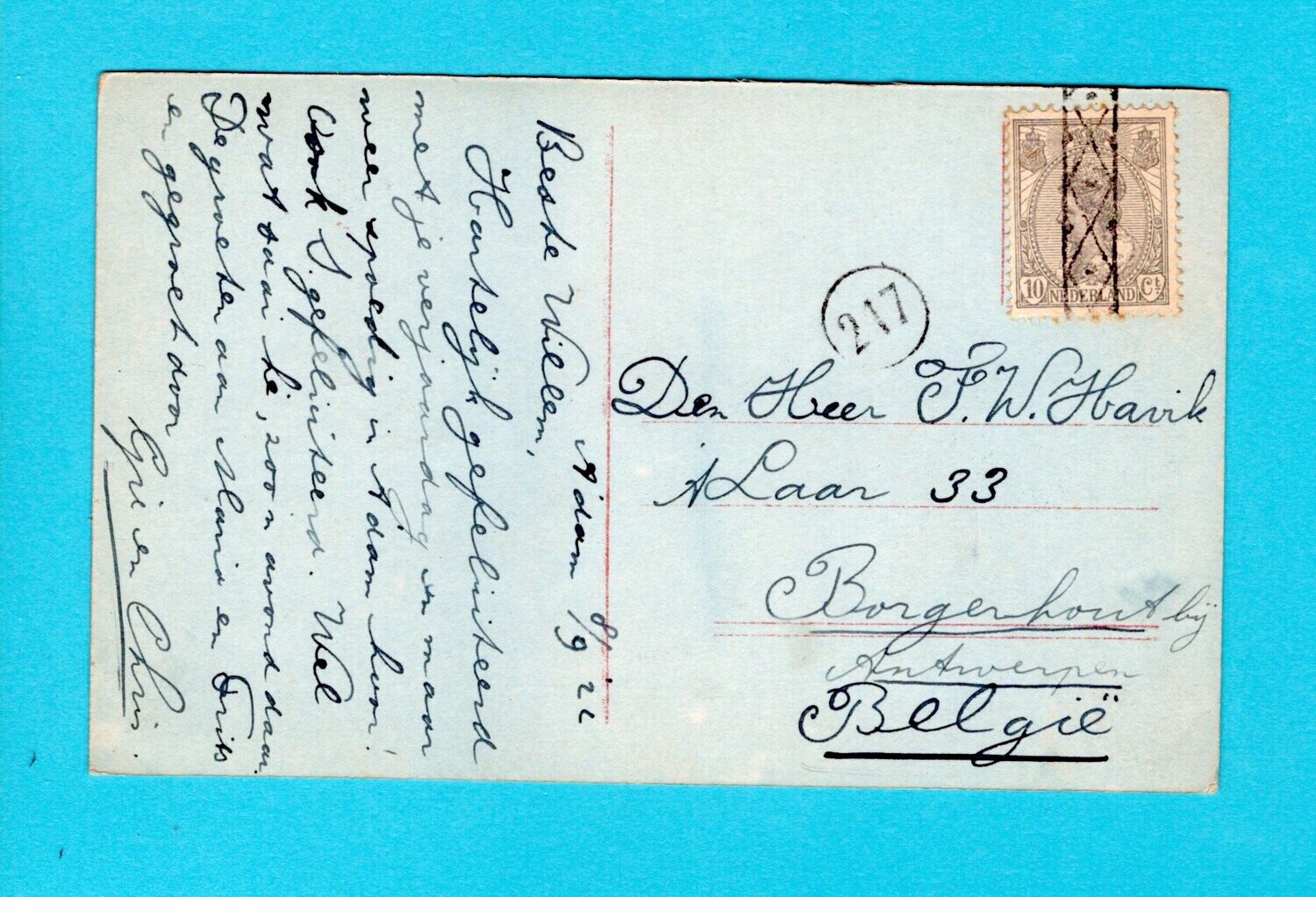 NEDERLAND prentbriefkaart 1922 Amsterdam met roulette Antwerpen