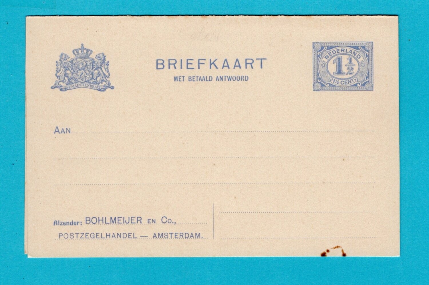 NEDERLAND briefkaart met antwoord 1908 privé bedrukt **