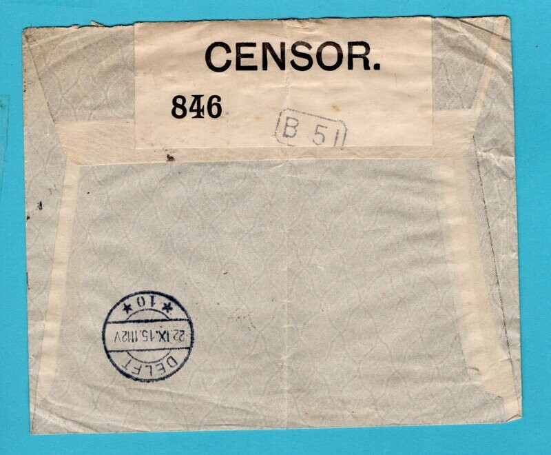 NEDERLAND brief 1915 London met censuur en beport Delft
