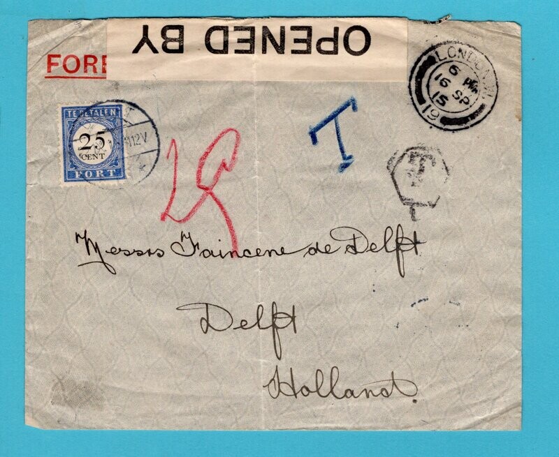 NEDERLAND brief 1915 London met censuur en beport Delft