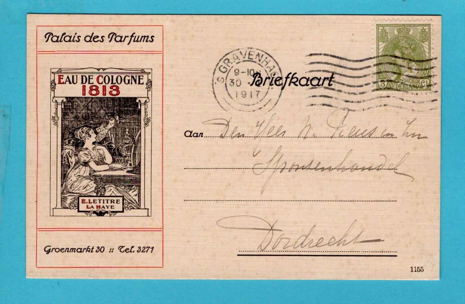 NEDERLAND briefkaart 1917 's Gravenhage Palais des Parfums