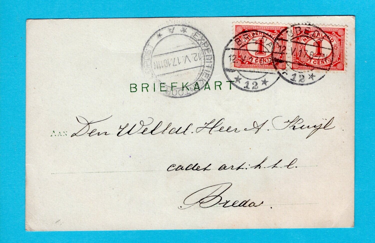 NEDERLAND briefkaart 1917 Breda naar militair met Expeditiekantoor A