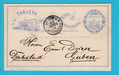 URUGUAY postal card 1888 Montevideo to Germany URUGUAY postal card 1888 Montevideo to Germany