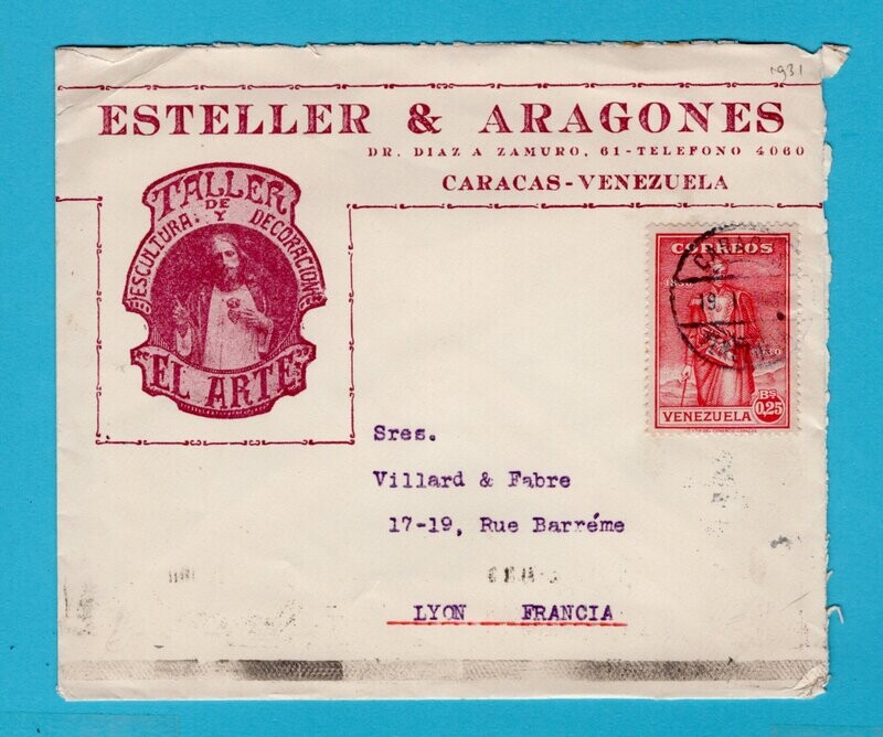 VENEZUELA cover 1931 Caracas to France