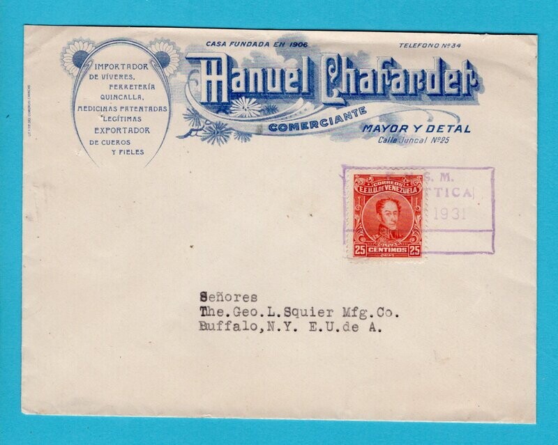 VENEZUELA shipcover 1931 KNSM Cottica to USA