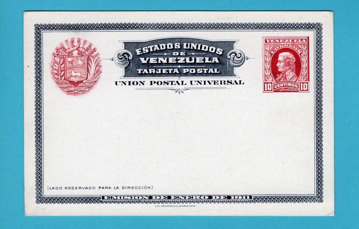 VENEZUELA postal card 1910 Independencia mint NH