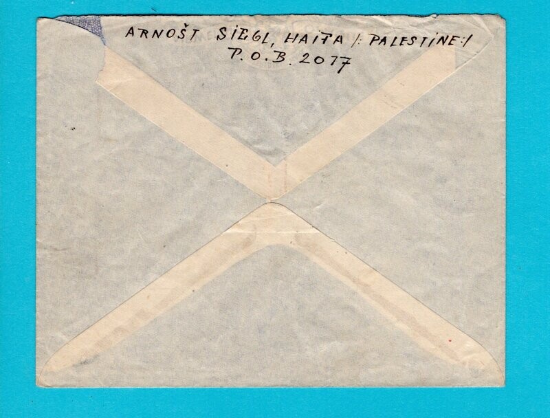 PALESTINE airmail cover 1945 with OAT to Czechoslovakia