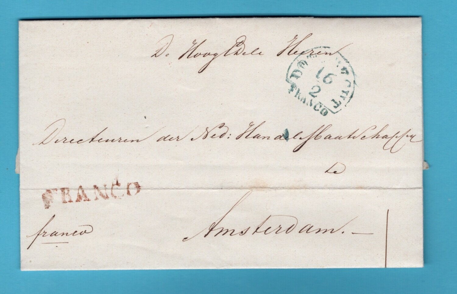 NEDERLAND brief 1847 Kinderdijk via Alblasserdam en Dordrecht