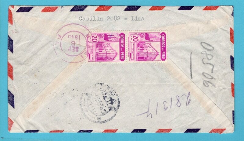 PERU R service suspended cover 1945 Lima to Czechoslovakia