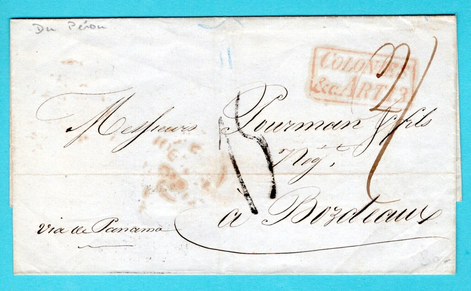 PERU cover sheet 1850 Arequipa to France