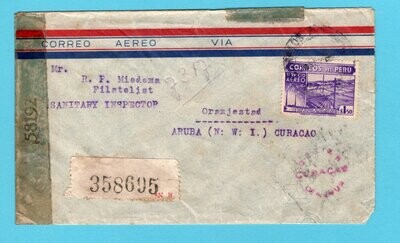 PERU R censor cover 1944 Chiclaya to Aruba