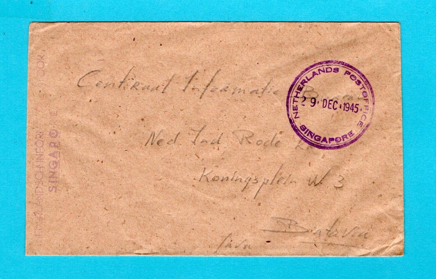 NETHERLANDS EAST INDIES cover 1945 Neth.P.O. Singapore