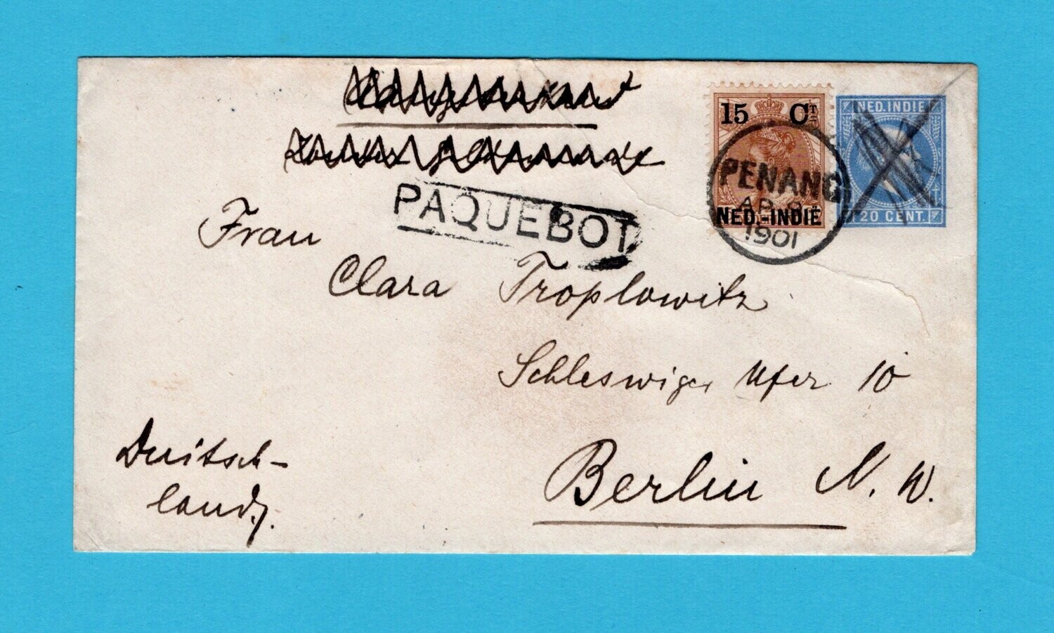 NETHERLANDS EAST INDIES paquebot cover 1901 Penang