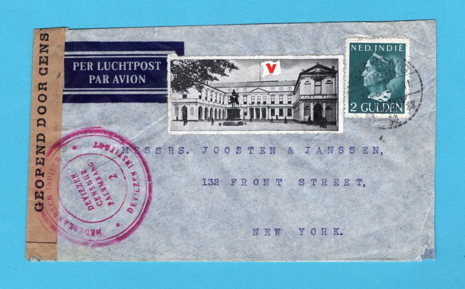 NETHERLANDS EAST INDIES censor cover 1941 Palembang with label