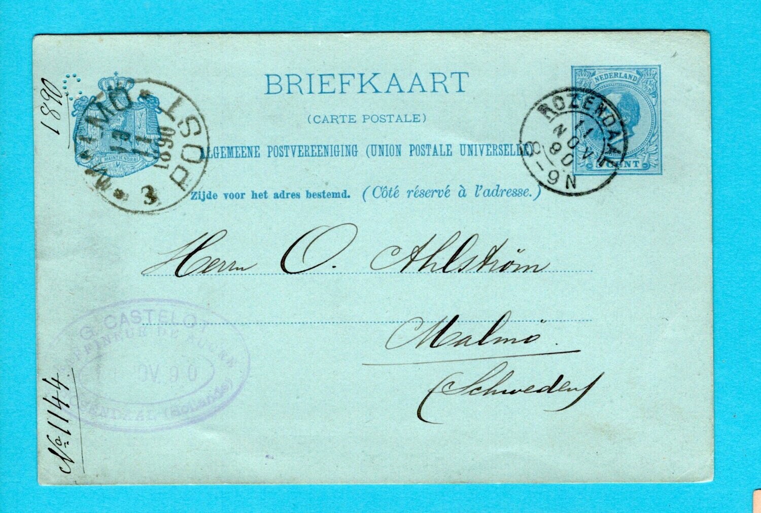 NEDERLAND briefkaart 1874 Dordrecht naar Doesburgh