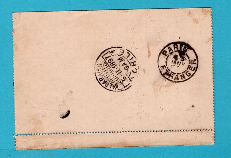 NEDERLAND postblad 1897 Amsterdam naar Chili