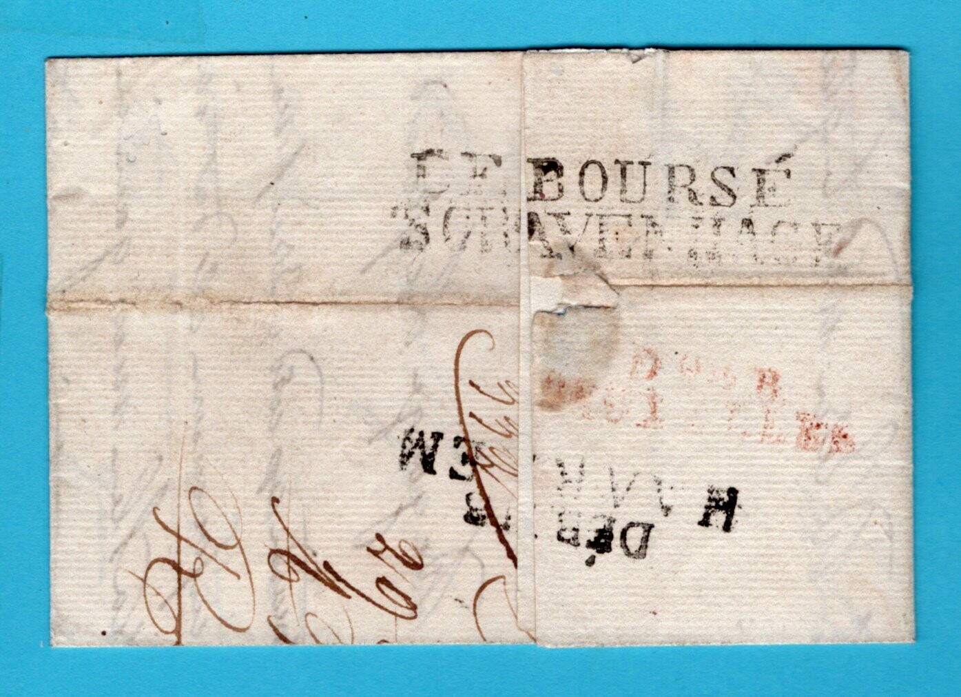 NEDERLAND brief 1838 met 3x Déboursé -Haarlem, Den Haag, Brussel
