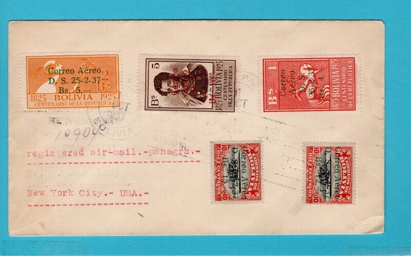 BOLIVIA R air cover 1937 La Paz by Panagra to USA