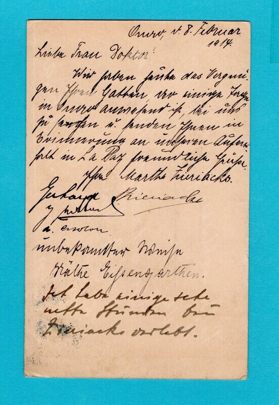 BOLIVIA postal card 1914 La Paz to Switzerland - forwarded
