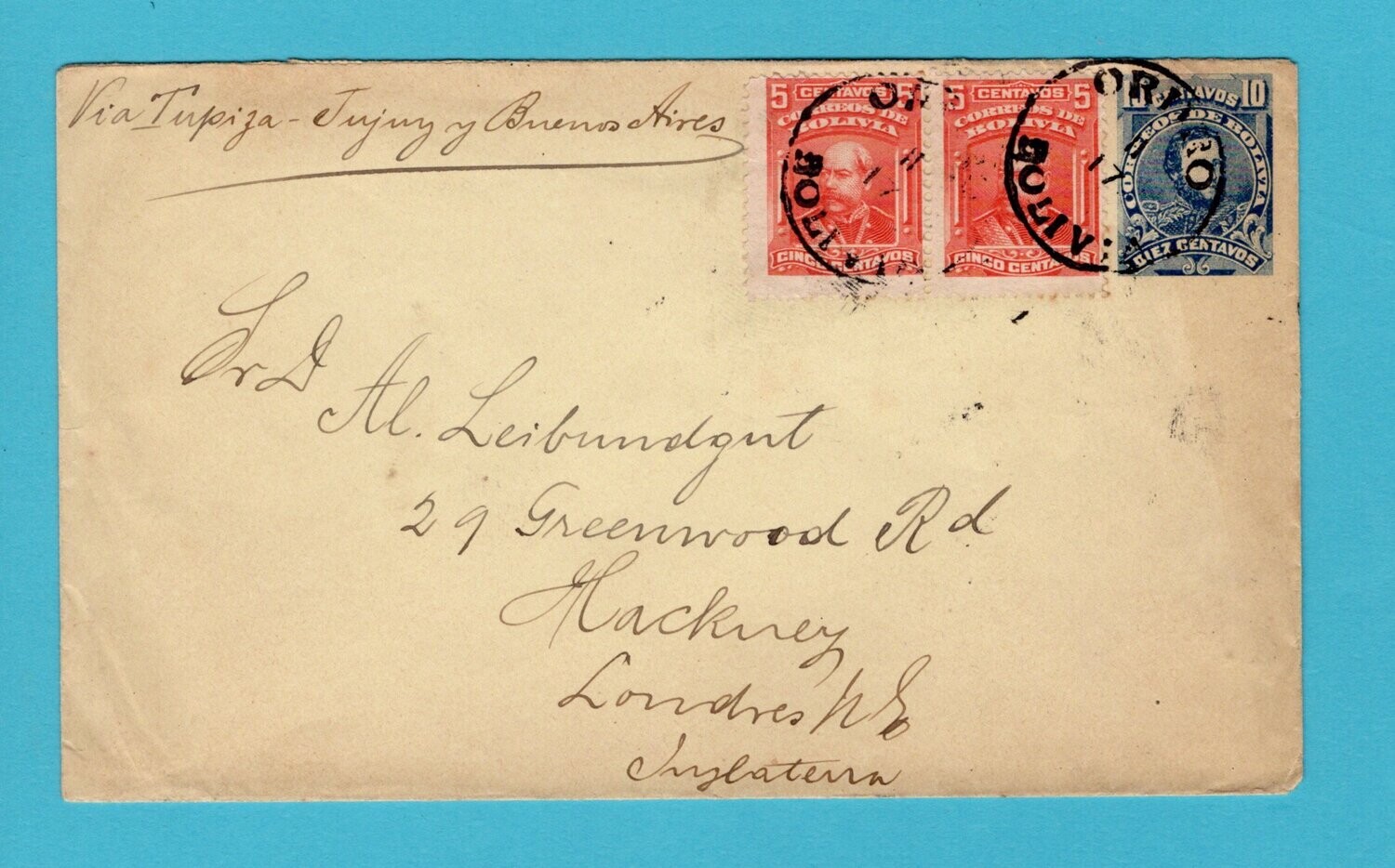 BOLIVIA envelope 1905 Oruro to England