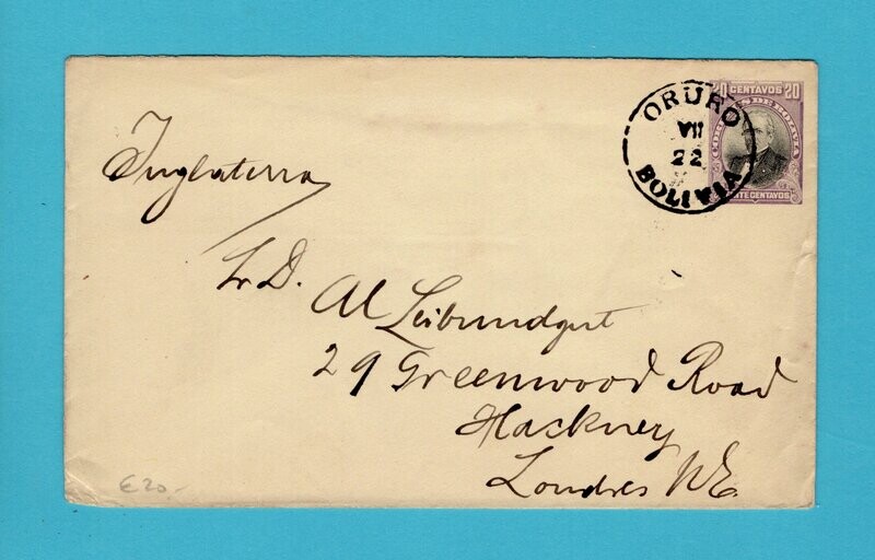 BOLIVIA envelope 1902 Oruro over Antofagasta to England