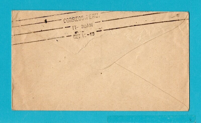 BOLIVIA envelope 1910 Oruro to Peru