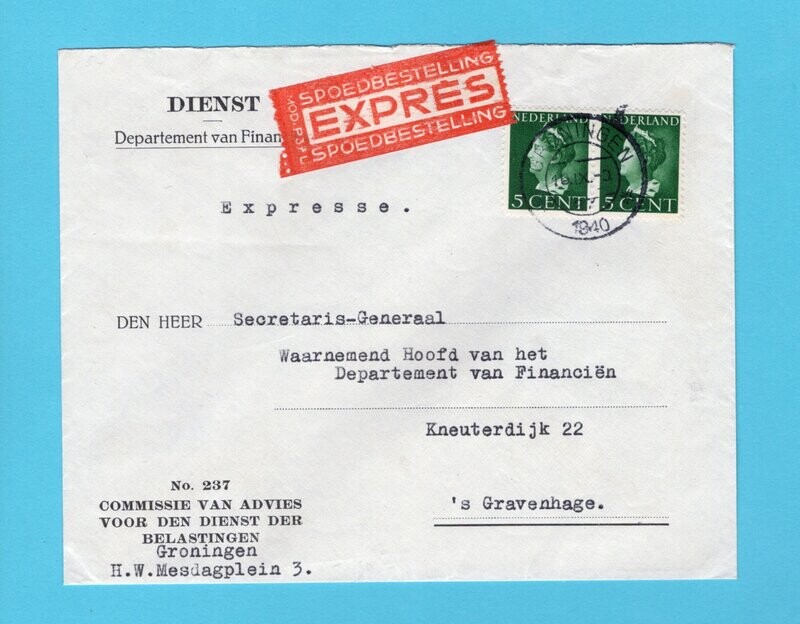 NEDERLAND expres dienstbrief 1940 Groningen - Den Haag