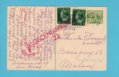 NEDERLAND briefkaart 1940 's Gravenhage naar Indië met censuur
