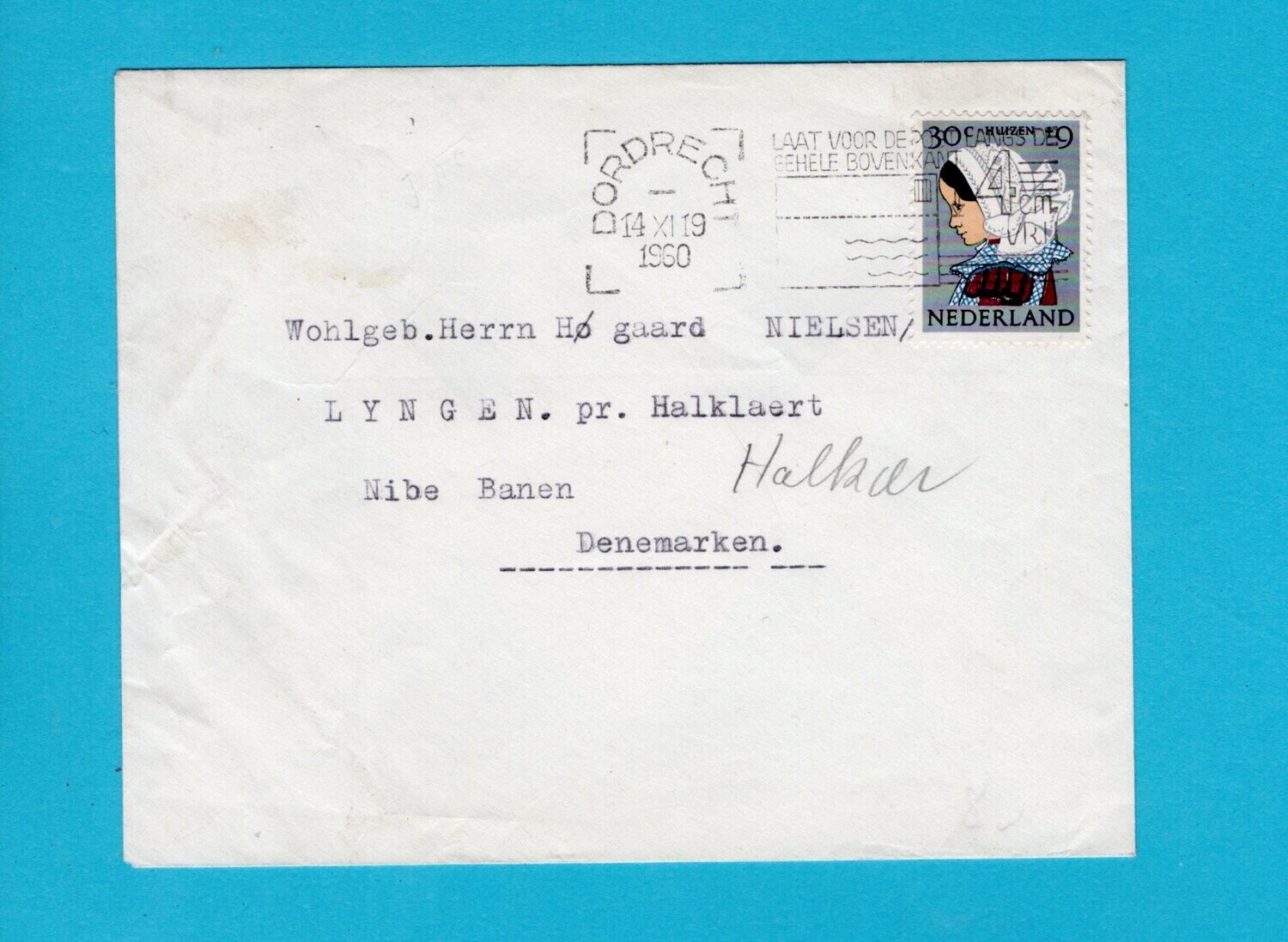 NEDERLAND brief 1960 Dordrecht naar Denemarken 1e dag