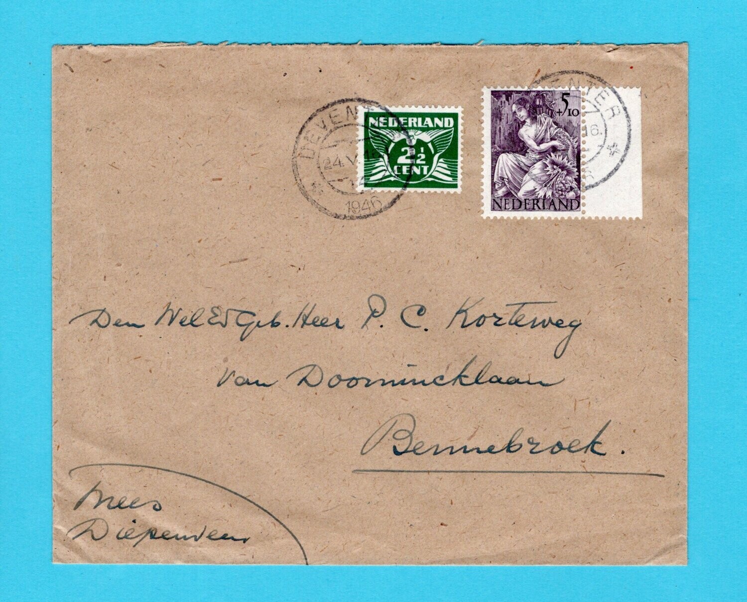 NEDERLAND brief 1946 Deventer naar Bennebroek