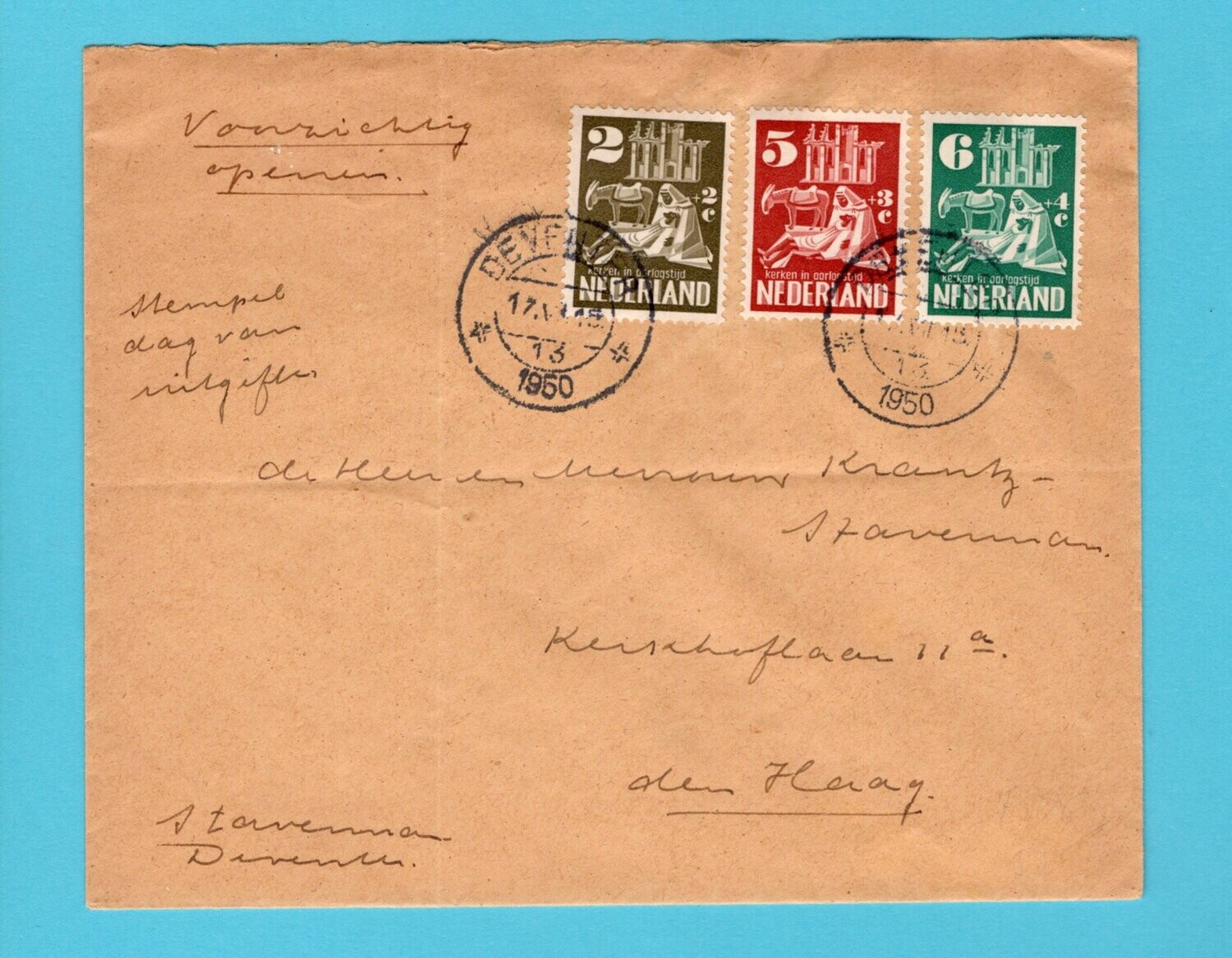 NEDERLAND brief 1950 Deventer FDC naar Den Haag