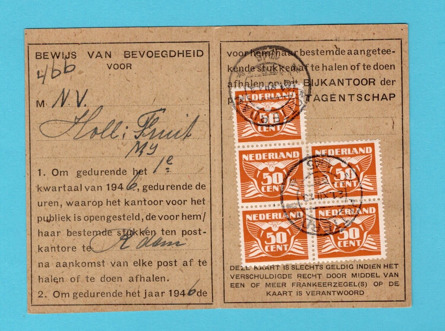 NEDERLAND postbus kaart 1945 Rotterdam