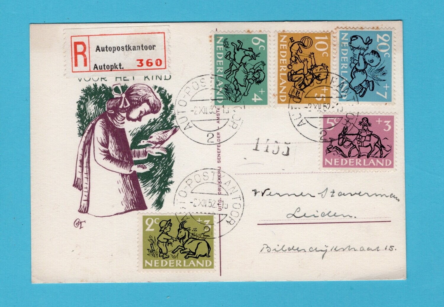 NEDERLAND R briefkaart 1952 Auto postkantoor naar Leiden
