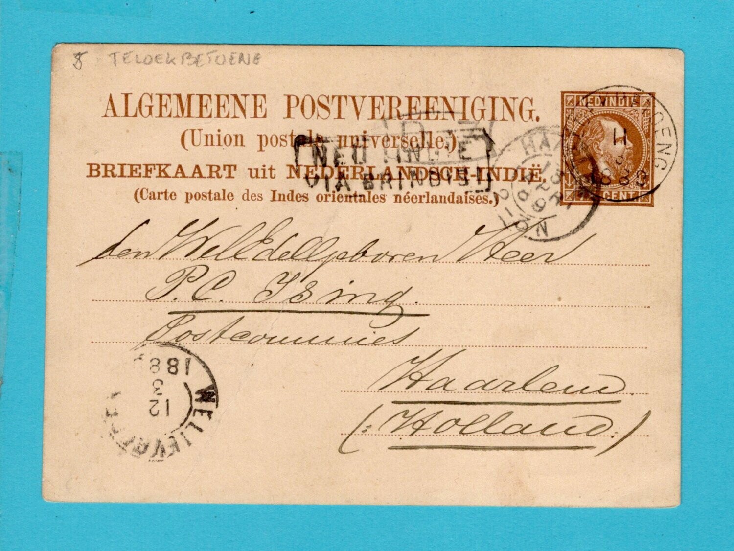 NETHERLANDS EAST INDIES postal card 1889 Bandoeng