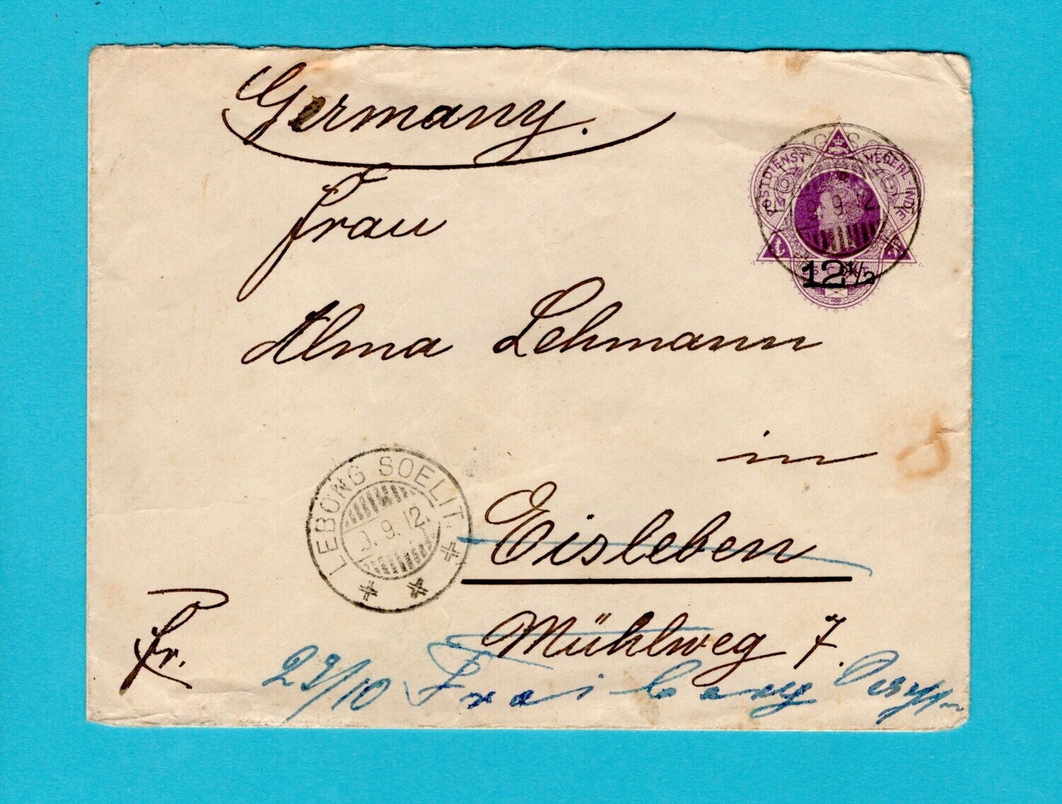 NETHERLANDS EAST INDIES envelope 1912 Lebong Soelit