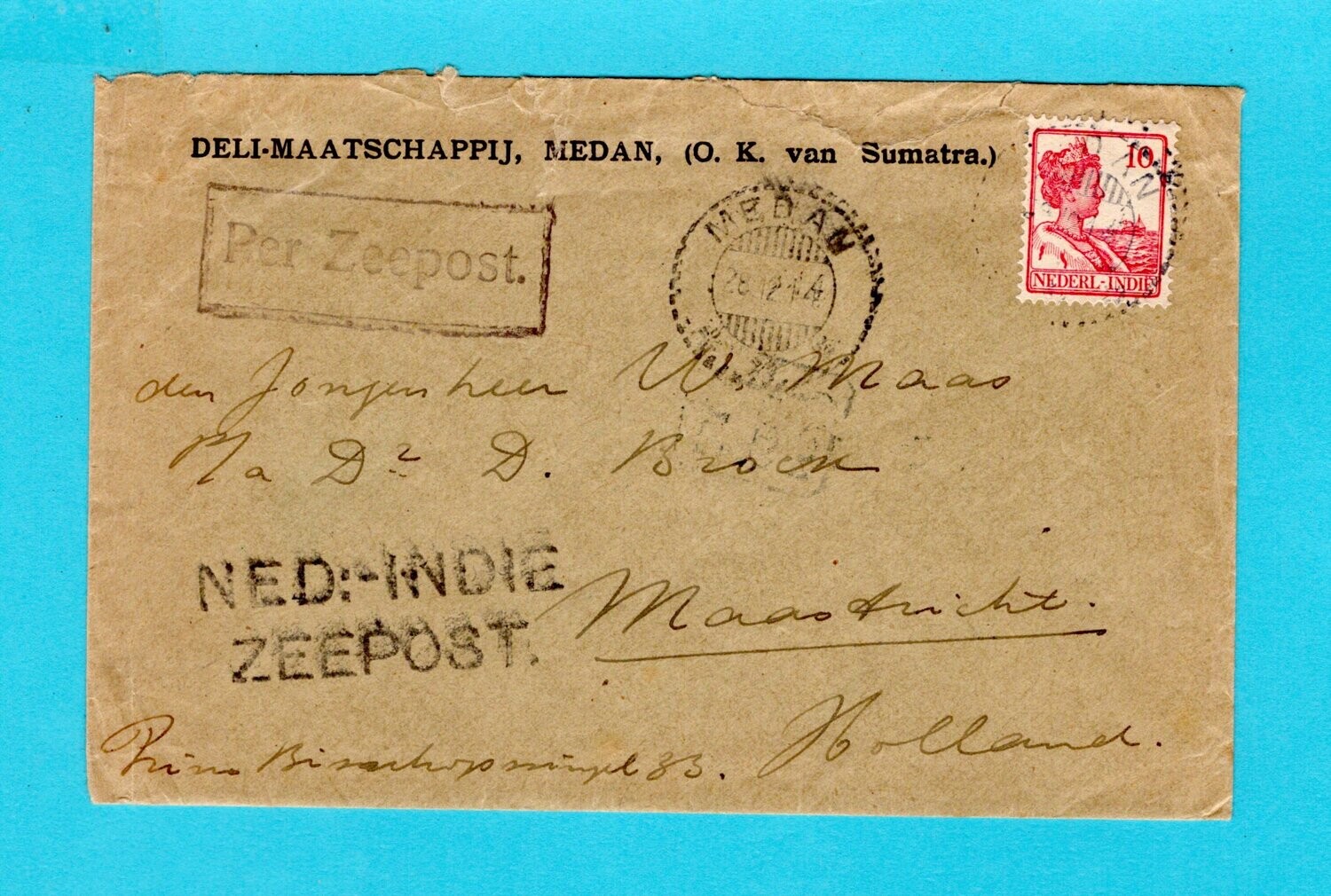 NETHERLANDS EAST INDIES cover 1914 Medan by Seapost