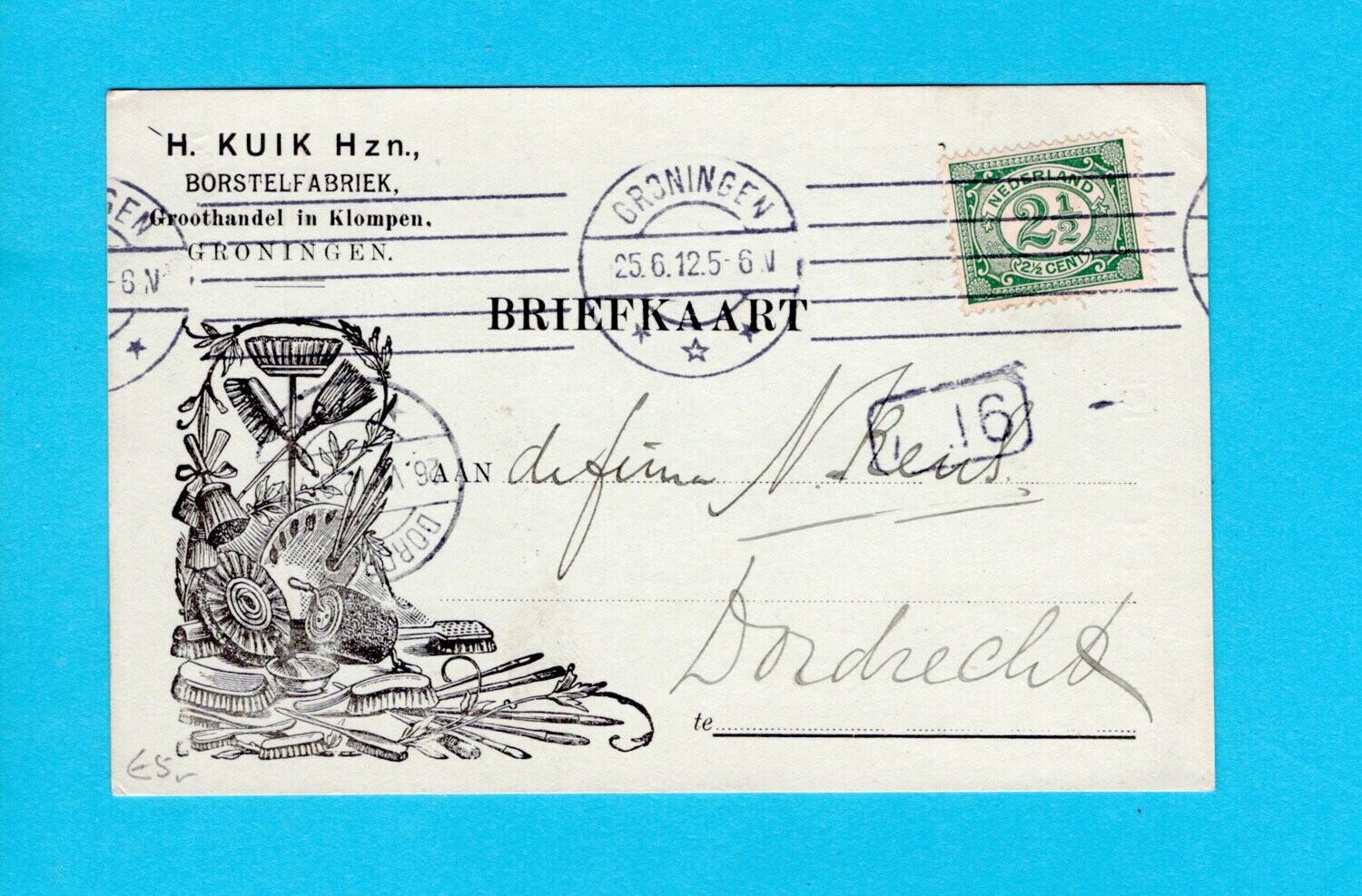 NEDERLAND briefkaart 1912 Groningen H.Kuik in klompen