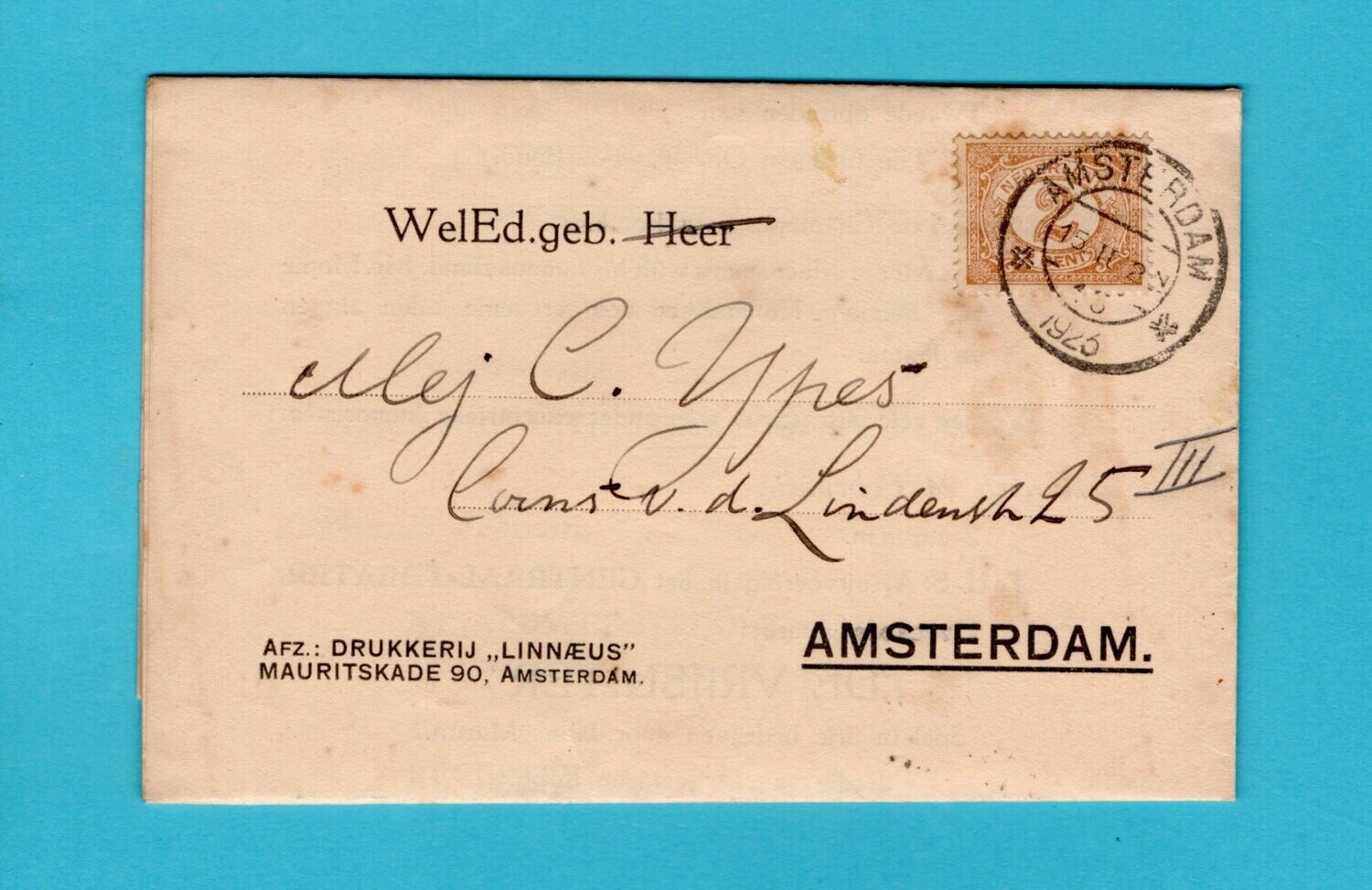 NEDERLAND uitnodiging 1923 Amsterdam dies SSRA studentenclub