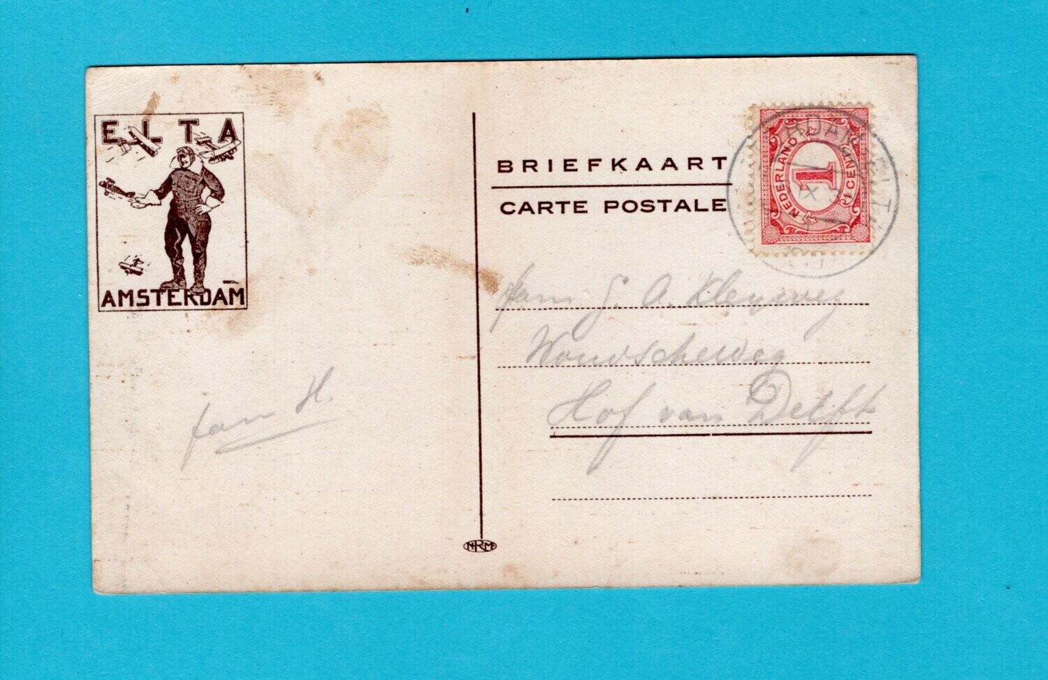 NEDERLAND prentbriefkaart 1919 Amsterdam ELTA luchtpost expo