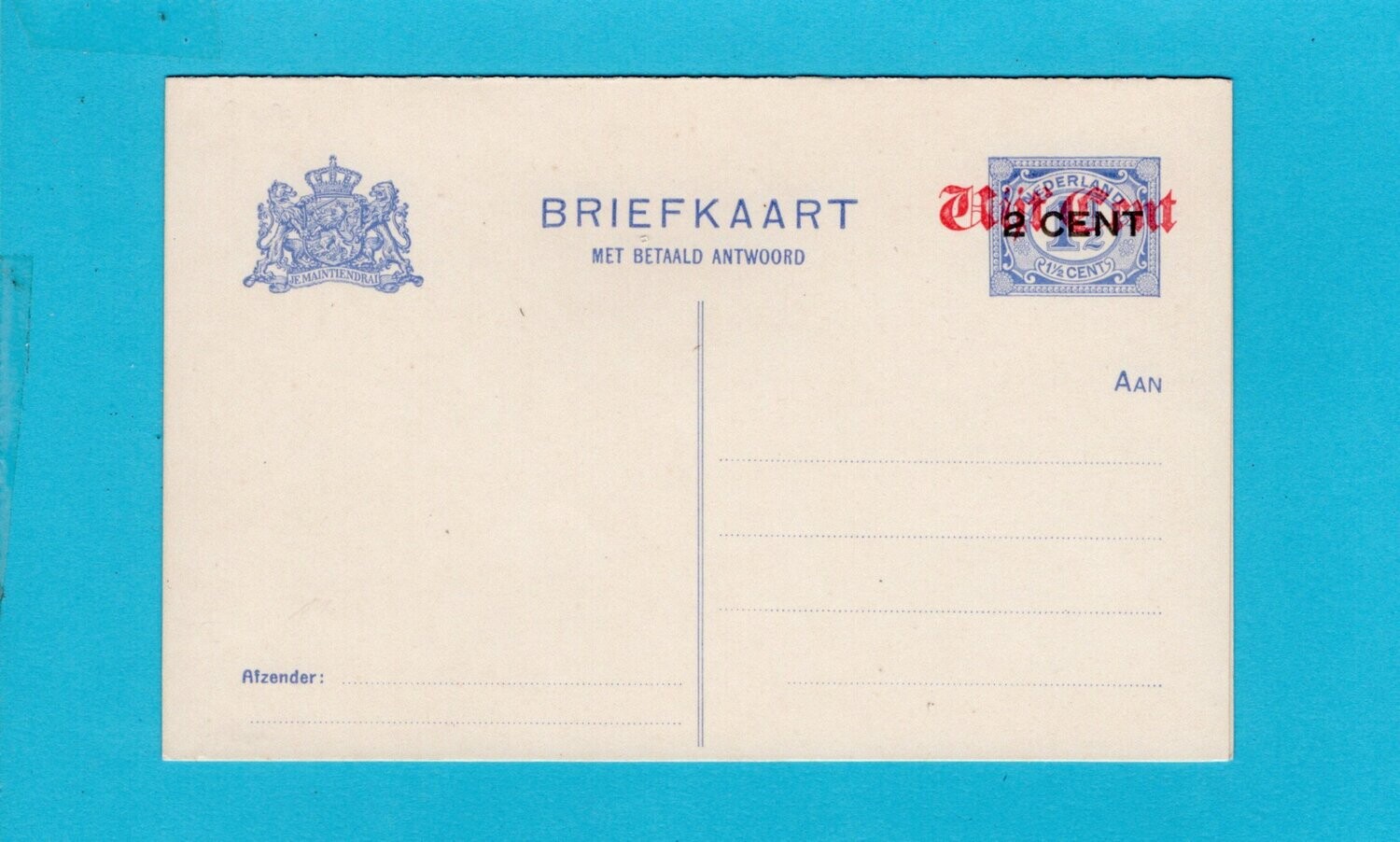 NEDERLAND briefkaart met antwoord 1920 Geuzendam #117 **