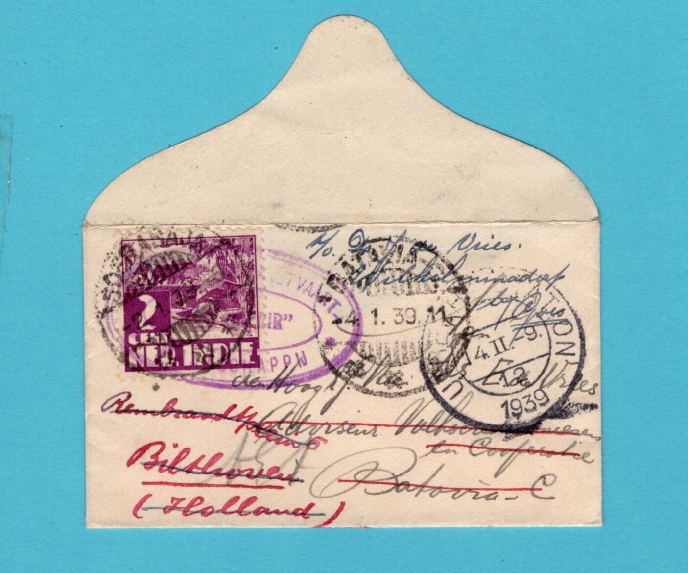 NETHERLANDS EAST INDIES small size ship cover 1939 KPM Ophir